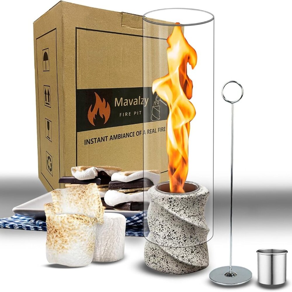 Mavalzy Table Top Firepit Small Fire Pits for Outside Patio/Indoor Glass